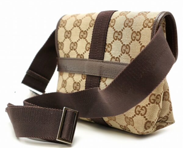 11590949 1 Gucci GG Canvas Body Bag Waist Pouch Leather Khaki Beige Brown