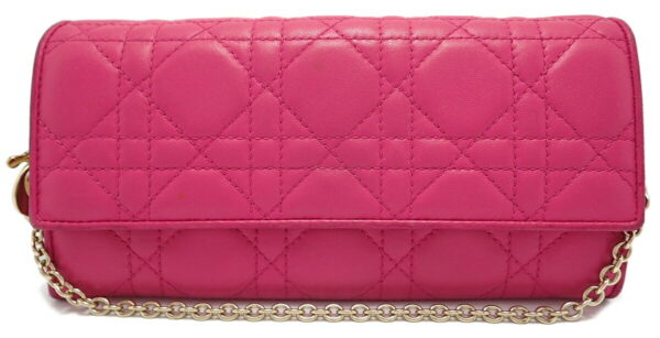 11591036 Christian Dior Lady Dior Cannage Chain Wallet Leather Pink