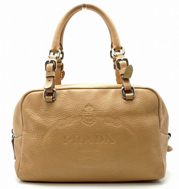 11600058 Prada Embossed Leather Mini Handbag Light Brown