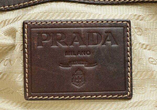 11600149 8 Prada Jacquard Leather 2way Tote Shoulder Bag Khaki Brown