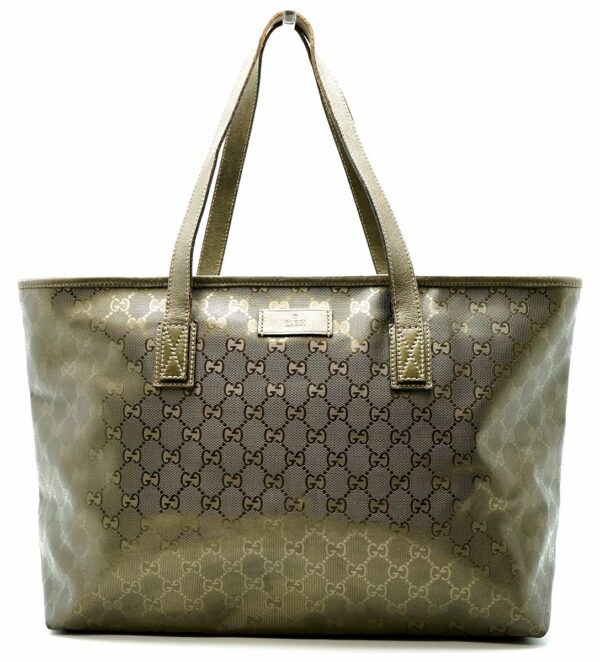 11600812 Gucci GG Implement Tote Bag Leather Metallic Khaki