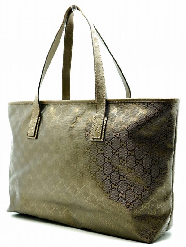 11600812 1 Gucci GG Implement Tote Bag Leather Metallic Khaki