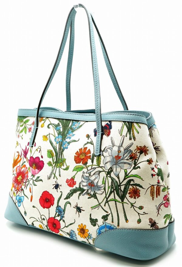 11600844 1 Gucci Flora Tote Bag Canvas Leather Blue Floral Pattern