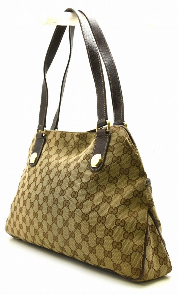 11600992 1 Gucci GG Canvas Shoulder Bag Leather Khaki Beige Brown