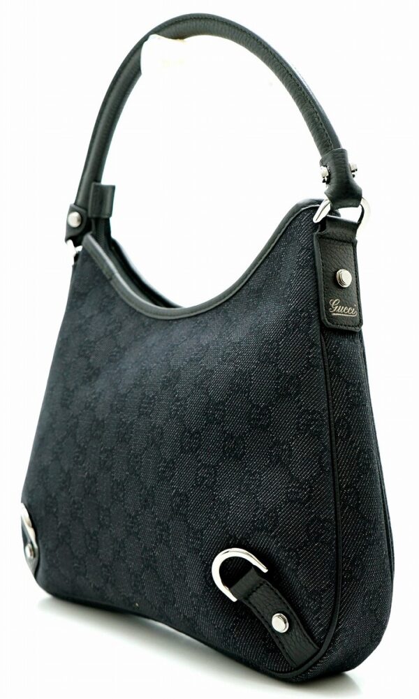 11601093 1 Gucci GG Canvas Shoulder Black Leather