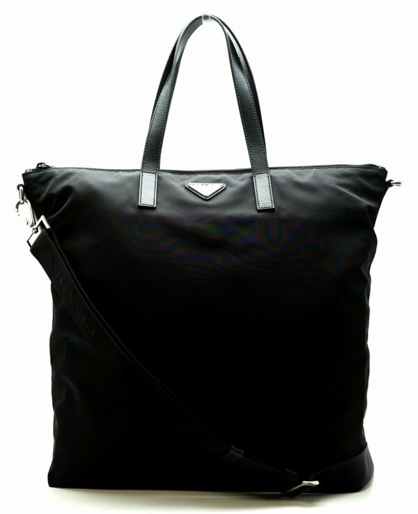 11601128 Prada Nylon Tote Bag Leather Nero Black