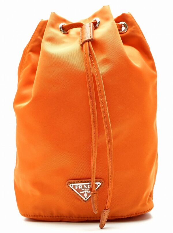 11601144 Prada Nylon Pouch Drawstring Pouch Leather Papaya Orange