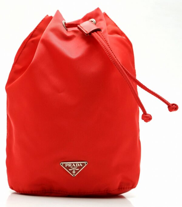 11601188 Prada Nylon Pouch Drawstring Pouch Leather Rosso Red