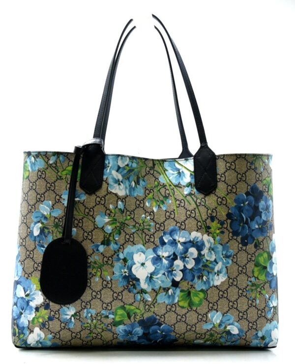 11601227 Gucci GG Blooms Reversible Leather Tote Bag Flower Navy Blue