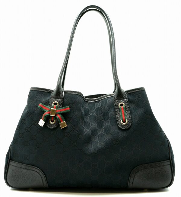 11601437 Gucci Princy Line GG Ribbon Tote Bag Leather Black