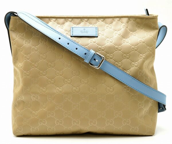 11601438 Gucci GG Nylon Shoulder Bag Beige Light Blue