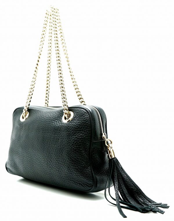 11610332 1 Gucci Soho Leather Shoulder Bag Fringe Black Chain