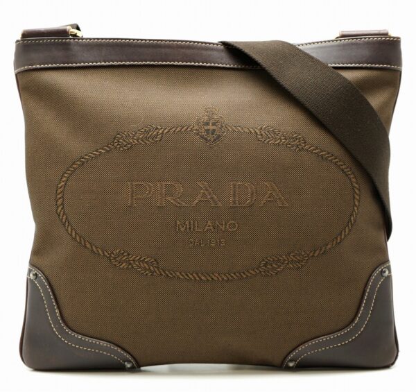 11610506 Prada Logo Jacquard Shoulder Bag Leather Brown