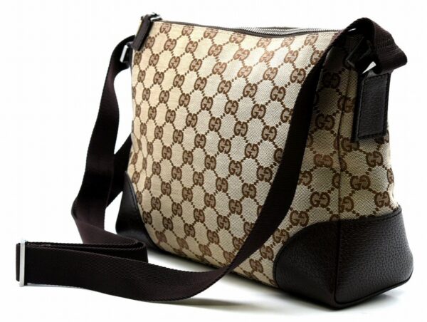 11610615 1 Gucci GG Canvas Shoulder Bag Crossbody Leather Khaki Beige Brown Brown