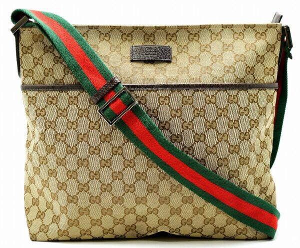 11610847 Gucci GG Canvas Shoulder Bag Crossbody Sherry Line Khaki Brown