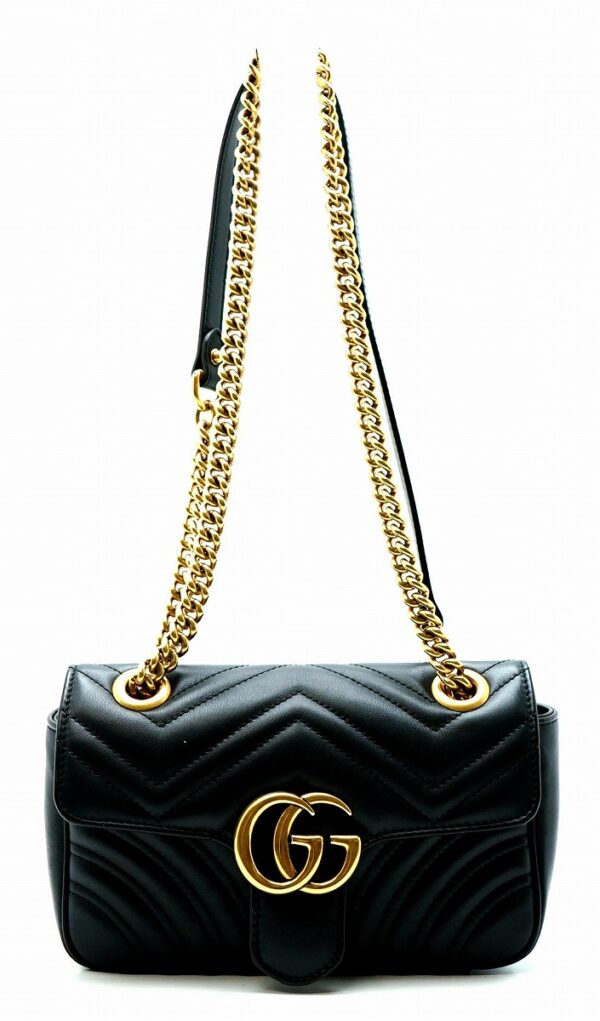 11610851 Gucci GG Marmont Chain Shoulder Mini Bag Quilted Leather Black