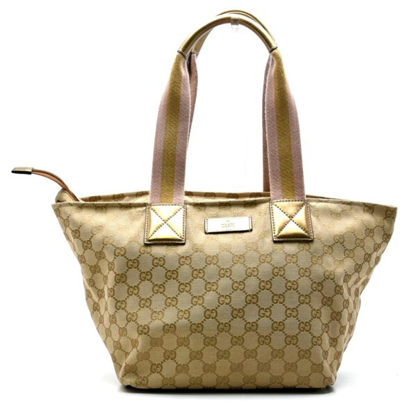 11610976 Gucci GG Canvas Leather Tote Bag Khaki Beige Pink