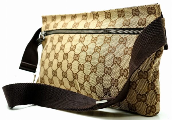 11611034 1 Gucci GG Canvas Body Bag Waist Pouch Leather Khaki Beige Brown