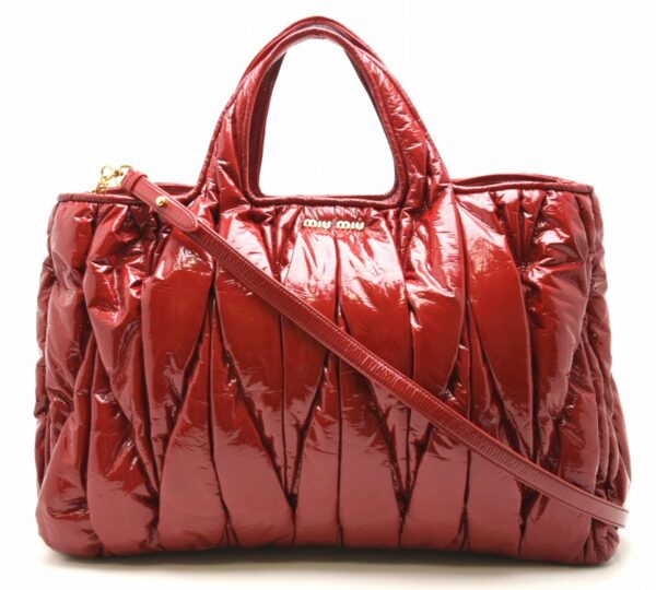 11611281 Miu Miu Matelassé 2Way Shoulder Bag Gathered Enamel Red