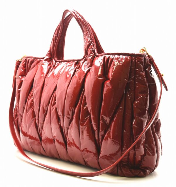 11611281 1 Miu Miu Matelassé 2Way Shoulder Bag Gathered Enamel Red