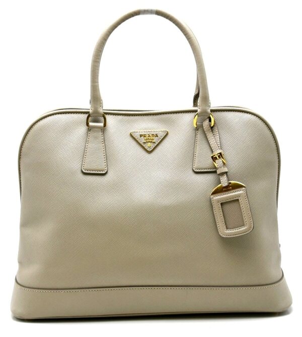 11611284 Prada Handbag Saffiano Leather Gray Beige