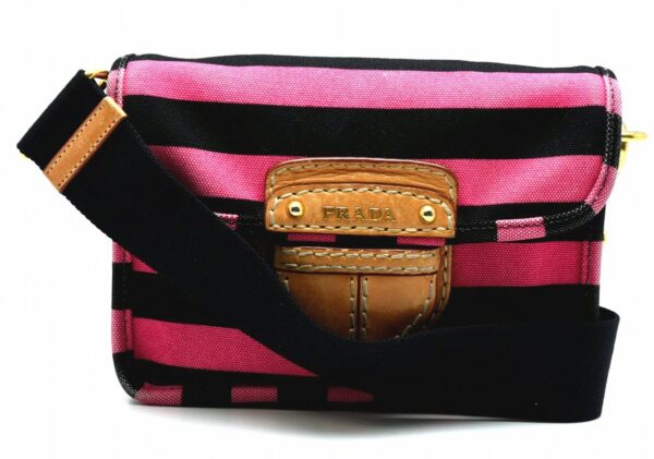 11611357 Prada Canapa Righe Shoulder Bag Fuxia Pink