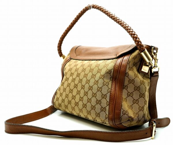 11611421 1 Gucci GG Canvas 2WAY Shoulder Bag Leather Khaki Beige Brown