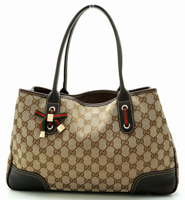 11611617 Gucci Princy Line GG Ribbon Tote Bag Leather Khaki Beige Brown