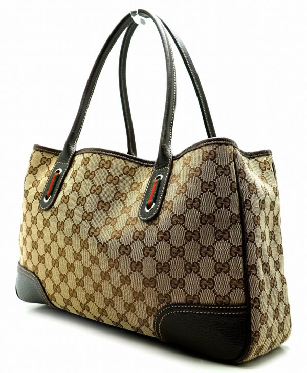 11611617 1 Gucci Princy Line GG Ribbon Tote Bag Leather Khaki Beige Brown