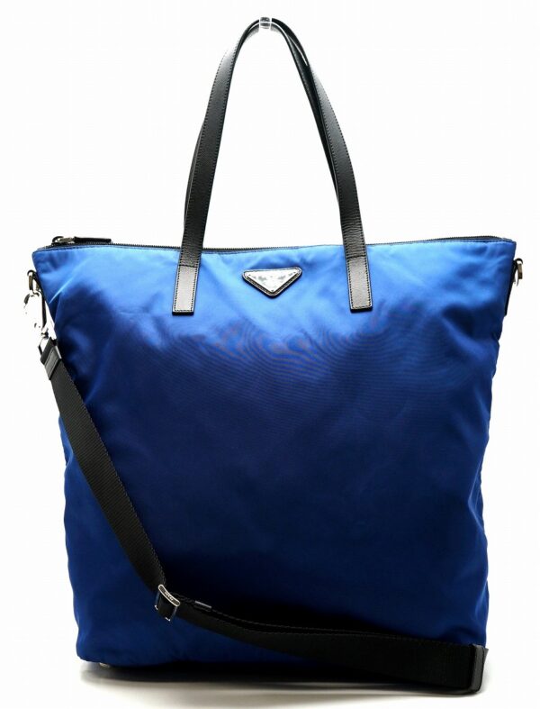 11620561 Prada 2WAY Shoulder Tote Bag Leather Blue Black