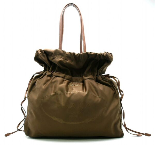 11620603 Prada Jacquard Nylon Tote Bag Leather Khaki Brown