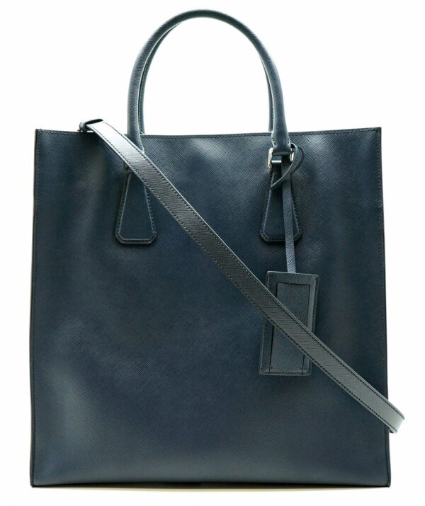 11640555 Prada Saffiano Handbag Tote Bag Leather Navy Blue