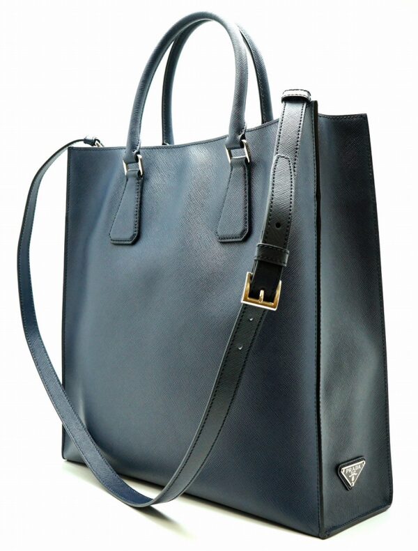 11640555 1 Prada Saffiano Handbag Tote Bag Leather Navy Blue