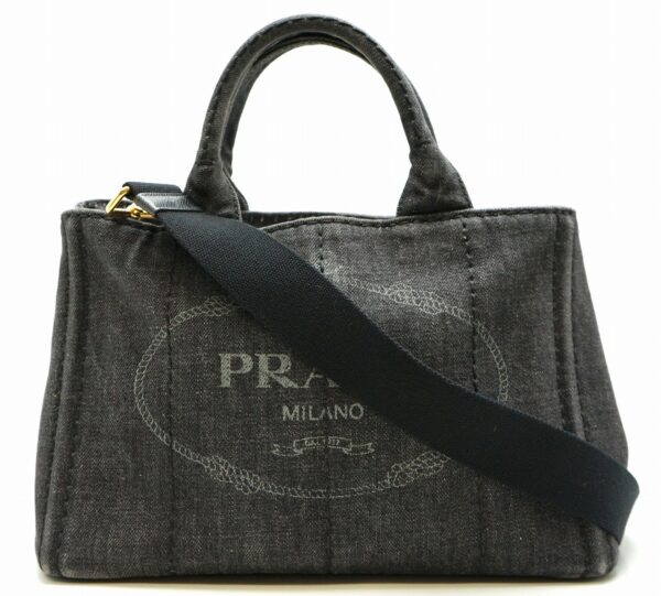 11641120 Prada Canapa Tote Bag Handbag 2WAY Denim Black