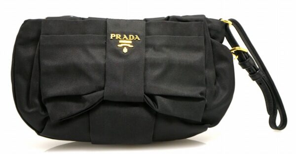 11641473 Prada Strap Pouch Ribbon Motif Nylon Black