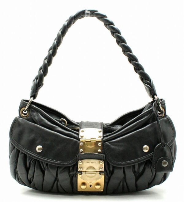 11641994 Miu Miu Matelassé Shoulder Bag Gathered Leather Black