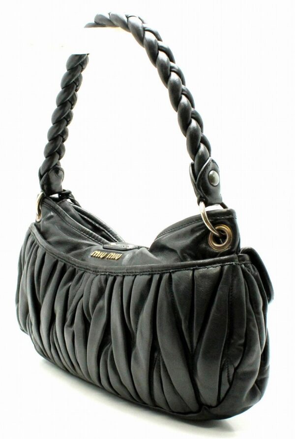 11641994 1 Miu Miu Matelassé Shoulder Bag Gathered Leather Black