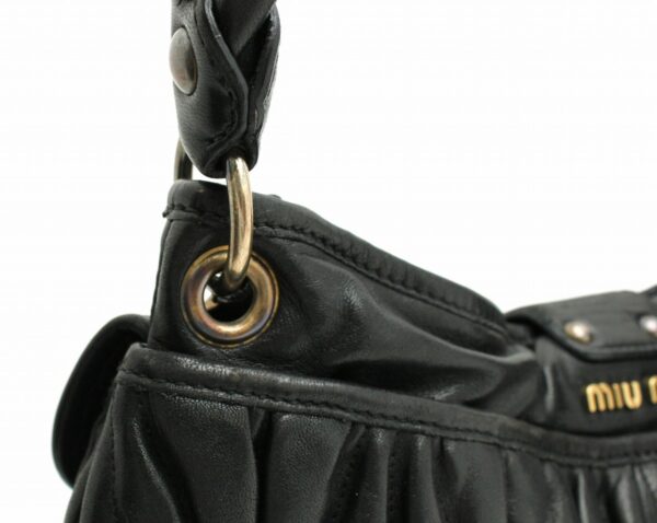 11641994 6 Miu Miu Matelassé Shoulder Bag Gathered Leather Black