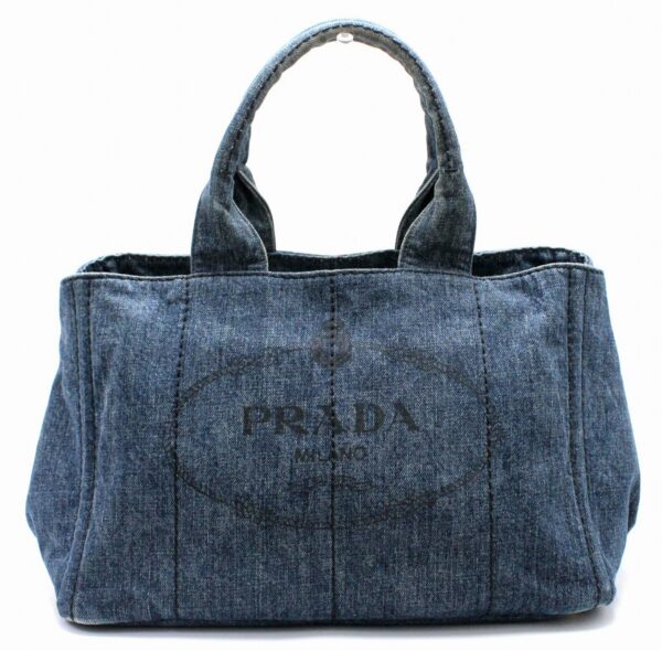 11651002 Prada Canapa Tote Bag Handbag Cotton Denim Blue