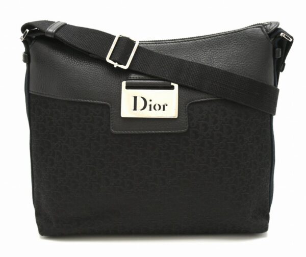 11651555 Christian Dior Trotter Shoulder Bag Canvas Leather Black