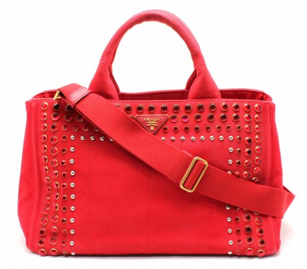 11660783 Prada Canapa Bijou 2WAY Shoulder Bag Tote Denim Red