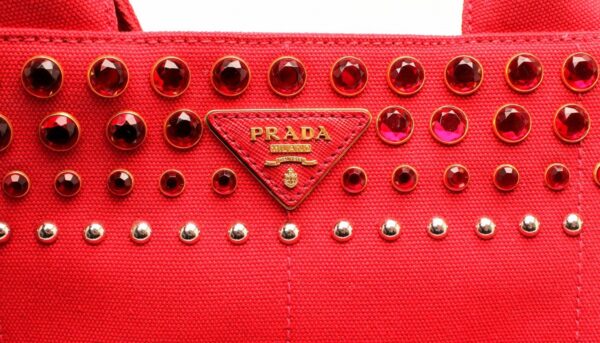 11660783 8 Prada Canapa Bijou 2WAY Shoulder Bag Tote Denim Red