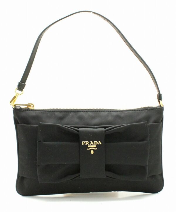 11661012 Prada Ribbon Nylon Accessory Pouch Handbag Black