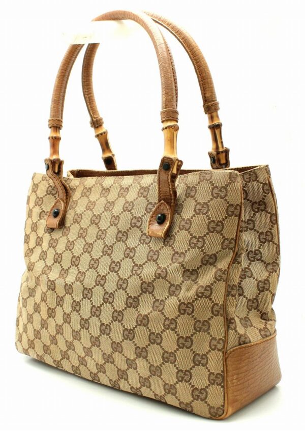 11661542 1 Gucci Bamboo GG Canvas Handbag Brown