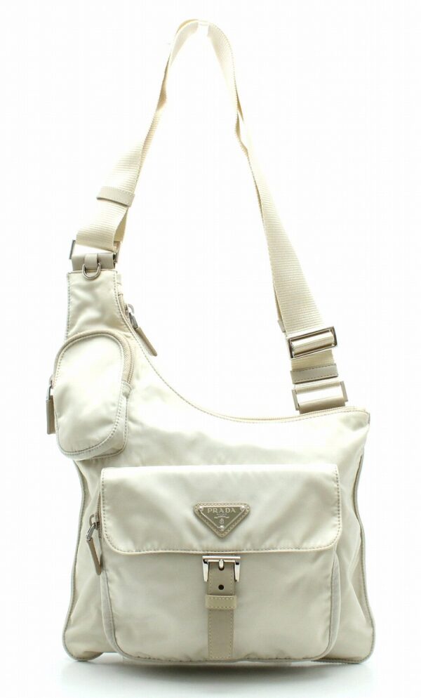 11661793 Prada Nylon Shoulder Bag Crossbody Cream Beige