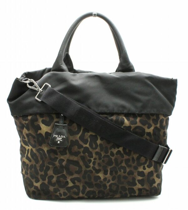 11662021 Prada Reversible 2WAY Handbag Tote Leopard Print Black