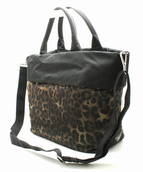 11662021 1 Prada Reversible 2WAY Handbag Tote Leopard Print Black