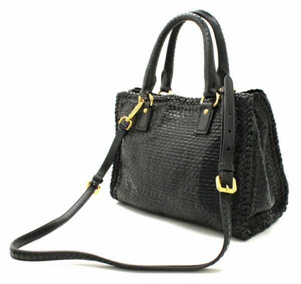 11662092 1 Prada Braided Handbag 2WAY Shoulder Nylon Leather Black