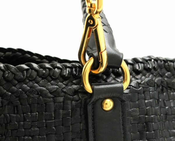 11662092 6 Prada Braided Handbag 2WAY Shoulder Nylon Leather Black