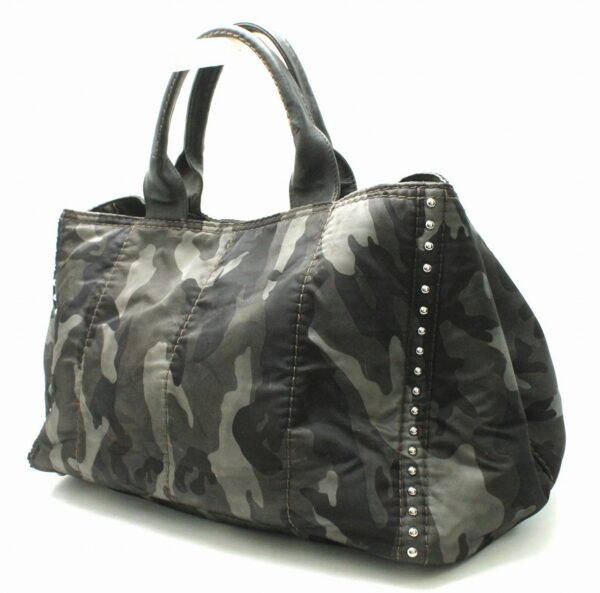 11662122 1 Prada Tote Bag Handbag Camouflage Nylon Leather Studs Black